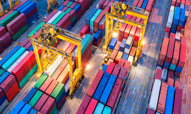 Photo from above of containers stacked